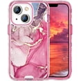 thumbnail image 1 of Marble Pattern Case for iPhone 15, Cute Heavy Duty 3 in 1 Full Body Shockproof Hard PC+Soft Silicone Bumper Drop Protective Stylish Women Girls Phone Case Cover for iPhone 15 6.1" (Hot Pink), 1 of 4