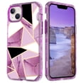 thumbnail image 1 of Marble Pattern Case for iPhone 15,Cute Heavy Duty 3 in 1 Full Body Shockproof Hard PC+Soft Silicone TPU Bumper Drop Protective Stylish Women Girls Phone Case Cover,Grid Purple Marble, 1 of 6