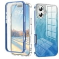 thumbnail image 1 of Marble Pattern Case for iPhone 16 with Screen Protector,Cute Heavy Duty 3 in 1 Full Body Shockproof Hard PC+Soft TPU Silicone Bumper Drop Women Girls Phone Case for iPhone 16,Blue, 1 of 6