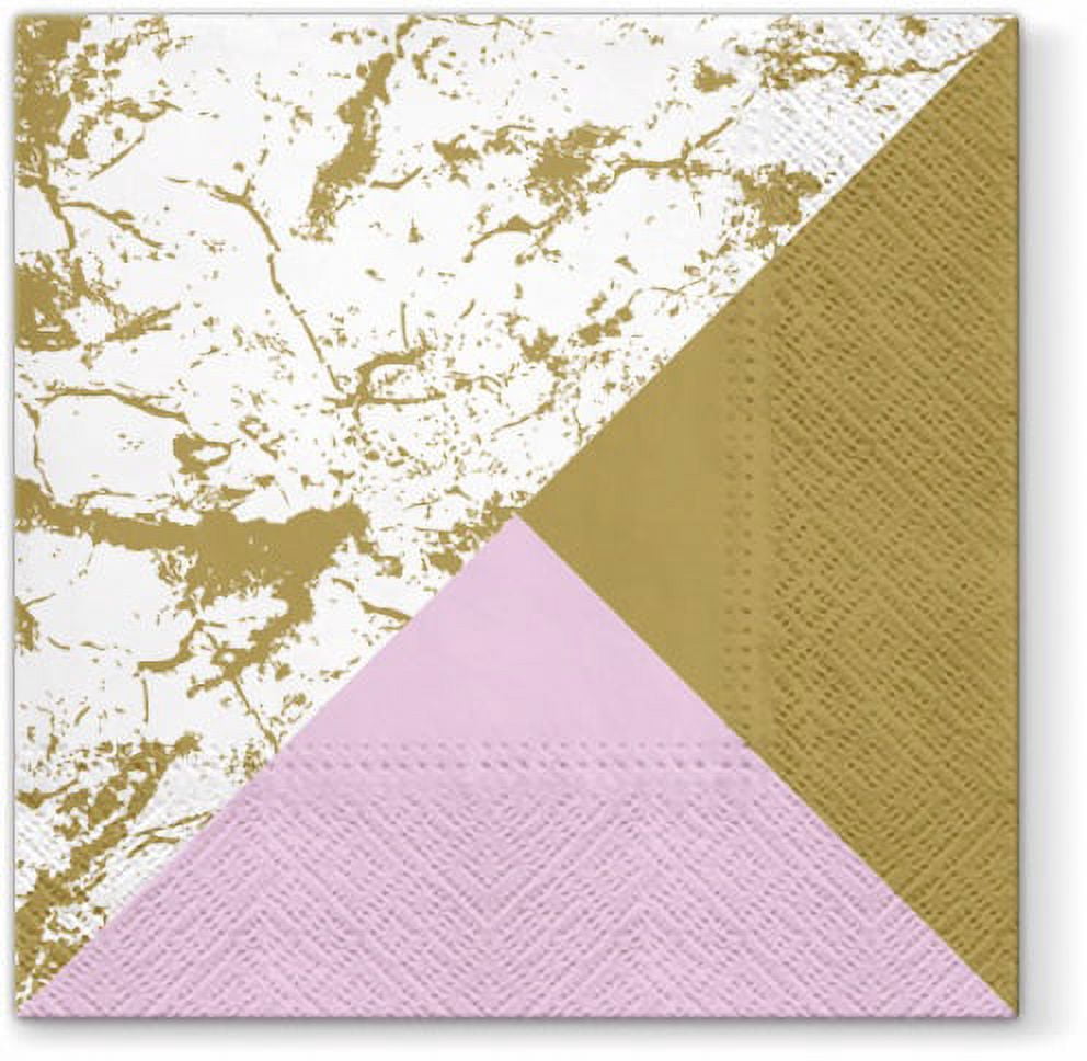Marble Pattern Gold & Pink - Decorative Floral Lunch Paper Napkins 100pcs - Perfect for Decoupage Party, Birthday, Special Occasions, Weddings