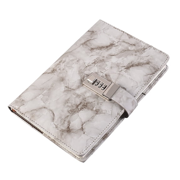 Marble Pattern PU Leather Journal with Combination Lock, Secret Password Notebook for Personal Privacy, Portable Locking Diary and Daily Planner A#016 Gray