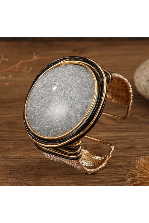 Marble Pattern Resin Embedded Eco-Friendly Open Cuff Bracelet Mother's Day Gift Boho Style Costume Accessory