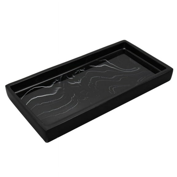 Marble Pattern Resin Tray Non Slip Rectangular Plate Countertop Bathroom Soap Shampoo Storage Home Decor,Black