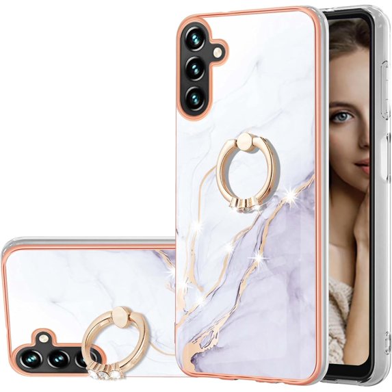 Marble Pattern for Samsung Galaxy A34 5G Case with Ring Holder Kickstand, Ultra Slim PC Material Shockproof Protective Girls Women Case Cover for Samsung Galaxy A34 5G DLS Pearl White