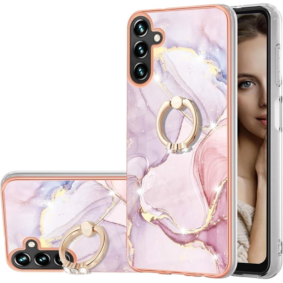 Marble Pattern for Samsung Galaxy A34 5G Case with Ring Holder Kickstand, Ultra Slim PC Material Shockproof Protective Girls Women Case Cover for Samsung Galaxy A34 5G DLS Rose Gold