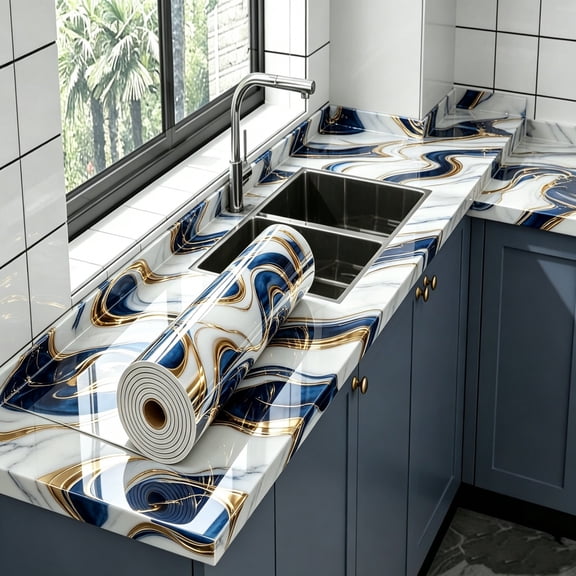 Marble Pattern Self-Adhesive Countertop Sticker, Fireproof High Temperature Resistant Waterproof Oil-Proof PVC Vinyl Film For Kitchen Stove Furniture Cabinet Renovation(23.62*118.11 in)D