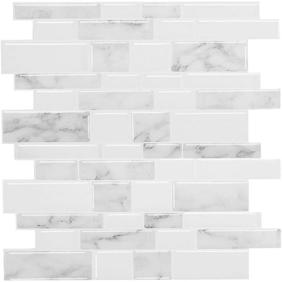 Marble Peel and Stick Backsplash for Kitchen, Thicker Design Self Adhesive Wall Tiles Stick on Backsplash, Marble Look Decorative Tiles (10 Tiles, 12 12)