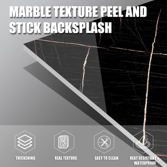 Marble Peel and Stick Backsplash Waterproof 23.6"x11.8" PVC Wall Panels, PVC Foam Marble Tile, Back Splash Stick on Tiles (Not Real Tile) for Kitchen Bathroom (40, Black-Striped Marble)