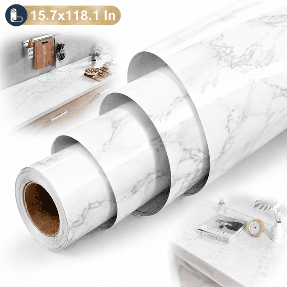 Marble Peel and Stick Wallpaper - Self Adhesive Removable Countertop Contact Paper, 15.7x118.1 Inch, Modern Waterproof Vinyl for Kitchen Cabinets, Furniture, Walls