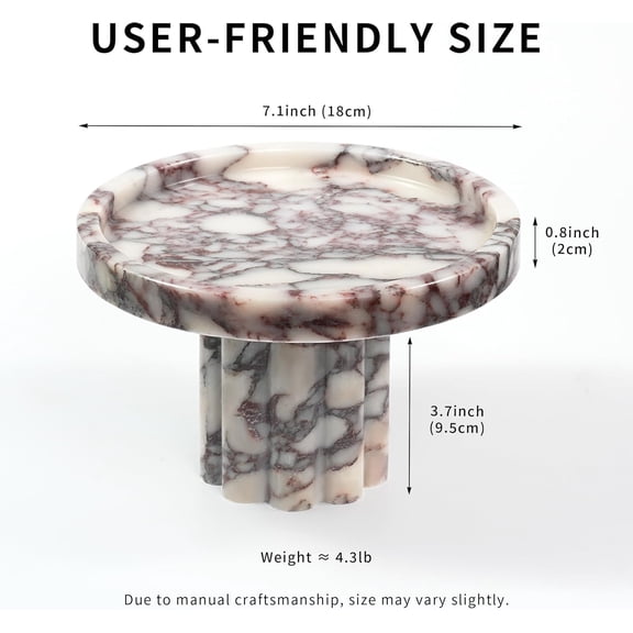 Marble Perfume Tray with - Round Decorative Stone Pedestal for Bathroom Vanity Coffee Table Kitchen Countertop, Footed Jewelry Candle Organizers Catchall Plate Riser with A Scalloped Leg