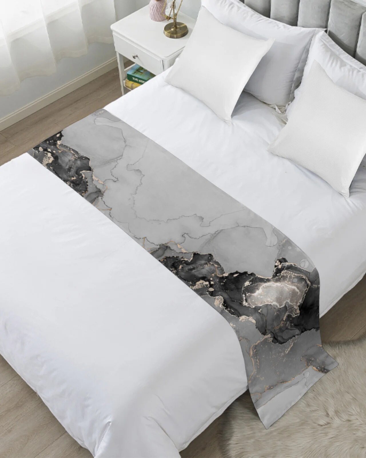 Marble Phnom Penh Ink Luxury Bedspreads Bed Runner Bed Flag Scarf for Home Hotel Decoration