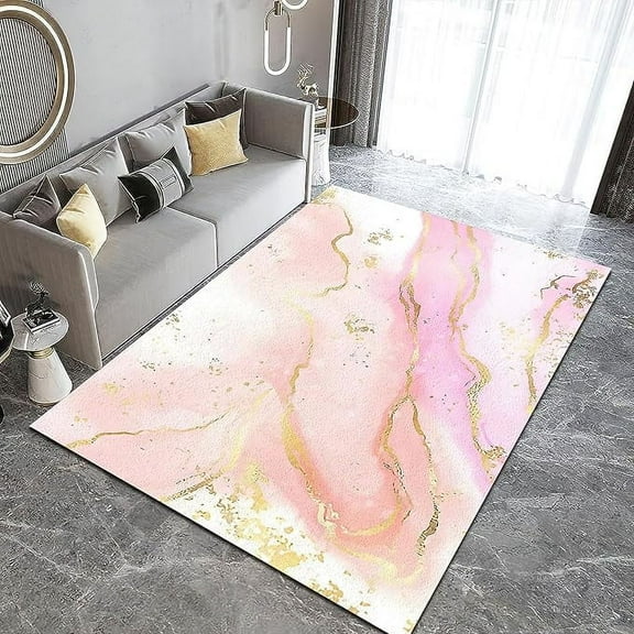 Marble Pink Area Rug, Luxury Golden Texture Non Slip Stain Resistant Print Rugs, Soft Machine Washable Carpet For Indoor Bedroom Living Room Office Decor Rug 2 x 3ft