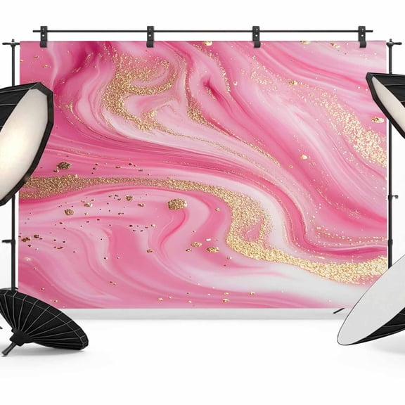 Marble Pink Backdrop for Photography,Fabric Photo Background Backdrop,Modern Abstract Artwork Luxury Golden Photo Booth Background for Portrait Photoshoot Video Wedding Decoration Banner 10x8ft