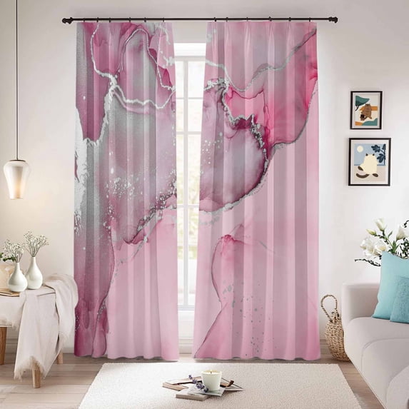 Marble Pink Blackout Curtains for Bedroom/Living Room, Pinch Pleated Black Out Curtains, Modern Abstract Ink Painting Luxury Room Darkening Window Drapes with Hooks 2 Panels, 39"x70"