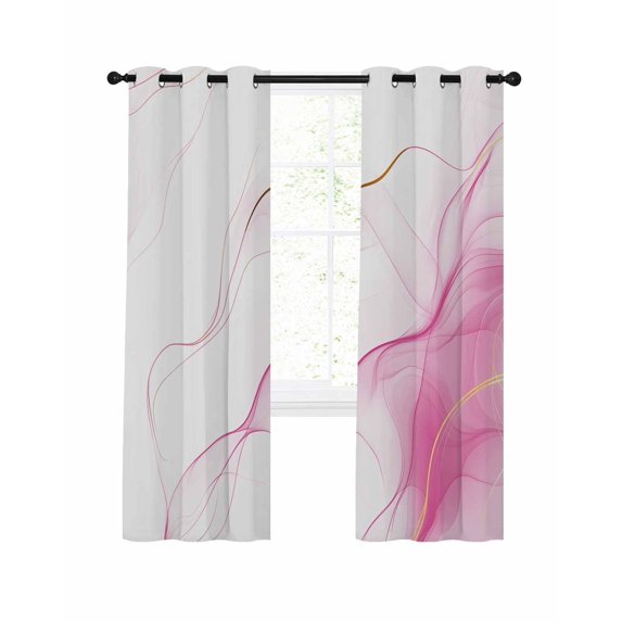 Marble Pink Blackout Curtains, Light Blocking Print Window Curtains, Gold White Modern Gradient Ocean Wavy Ripple Thermal Insulated Window Drapes for Living Room 2 Panels, 55"W x 39"L