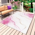 thumbnail image 1 of Marble Pink Outdoor Rug for Patio/Deck/Porch, Non-Slip Large Area Rug 4 x 6 Ft, Gold White Modern Gradient Ocean Wavy Ripple Indoor Outdoor Rugs Washable Area Rugs, Camping Rug Carpet Runner, 1 of 8