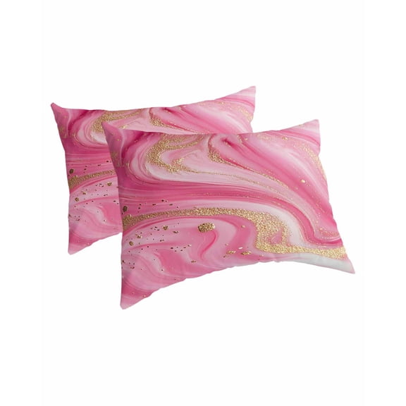 Marble Pink Pillow Covers Standard Size 2 Pack, Modern Abstract Artwork Luxury Golden Soft Bed Throw Pillowcases Breathable Cooling Long Lumbar Body Pillow Sham Cover for Bed Sofa 20''x26''
