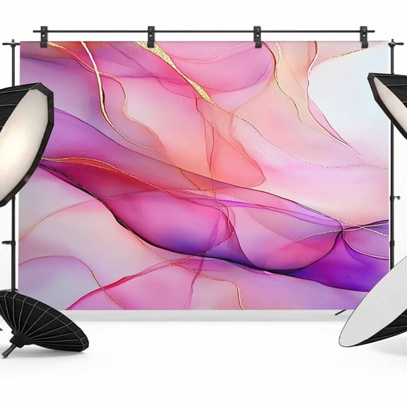 Marble Pink Purple Backdrop for Photography, Gradient Liquid Gold Foil Wavy Photo Backdrop Portrait Background Party Banner Photo Backgrounds for Studio Booth Props, 12x8ft