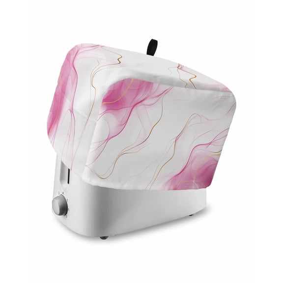 Marble Pink Small Toaster Cover 2 Slice, Kitchen Appliance Covers, Gold White Modern Gradient Ocean Wavy Ripple Toaster Oven Cover with Loop, Bread Machine Cover Polyester Dust Cover Protection
