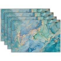 Marble Placemats Set of 4,Blue Teal Turquoise Gold Table Mats Non-Slip Heat Resistant Washable Placemat for Party Kitchen Dining Table Decoration Indoor Outdoor