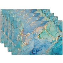 Marble Placemats Set of 4,Blue Teal Turquoise Gold Table Mats Non-Slip Heat Resistant Washable Placemat for Party Kitchen Dining Table Decoration Indoor Outdoor