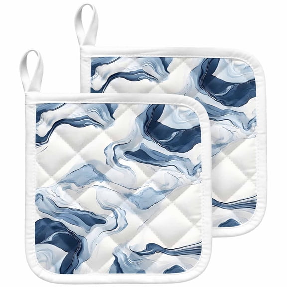 Marble Pot Holders for Kitchen Heatproof Potholder, 2 Pack Blue Abstract Neutral Textured Modern Watercolor Hot Pads Multipurpose Oven Pads Cloth Potholders Trivet for Cooking and Baking