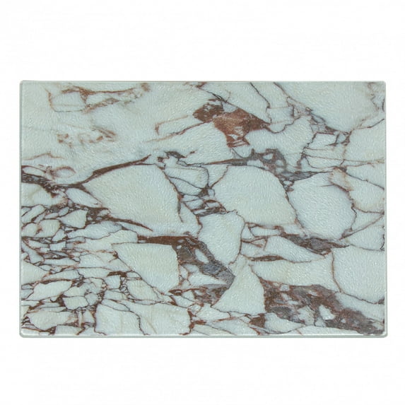 Marble Print Cutting Board, Dolomite Rocks Pattern with Characteristic Swirls and Cracked Lines Abstract, Decorative Tempered Glass Cutting and Serving Board, Small Size, Beige Brown, by Ambesonne