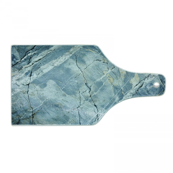 Marble Print Cutting Board, Exquisite Granite Stone Architecture Floor Nature Faded Rock Picture, Decorative Tempered Glass Cutting and Serving Board, Wine Bottle Shape, Pale Blue Grey, by Ambesonne