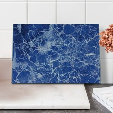 Marble Print Cutting Board, Metamorphic Marble with Vibrant Fragmented Pieces and Veins Limestone Modern Art, Decorative Tempered Glass Cutting and Serving Board, Small Size, Blue, by Ambesonne