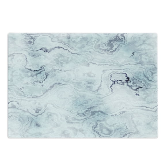 Marble Print Cutting Board, Soft Pastel Toned Abstract Wavy Pattern Ottoman Influences Image, Decorative Tempered Glass Cutting and Serving Board, Large Size, Pale Blue Grey Mint, by Ambesonne