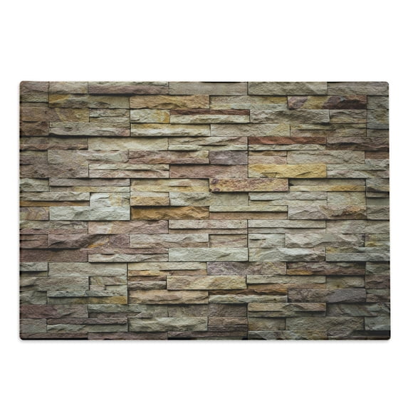 Marble Print Cutting Board, Urban Brick Slate Stone Wall Rocks Featured Facade Architecture Town Picture, Decorative Tempered Glass Cutting and Serving Board, Large Size, Multicolor, by Ambesonne