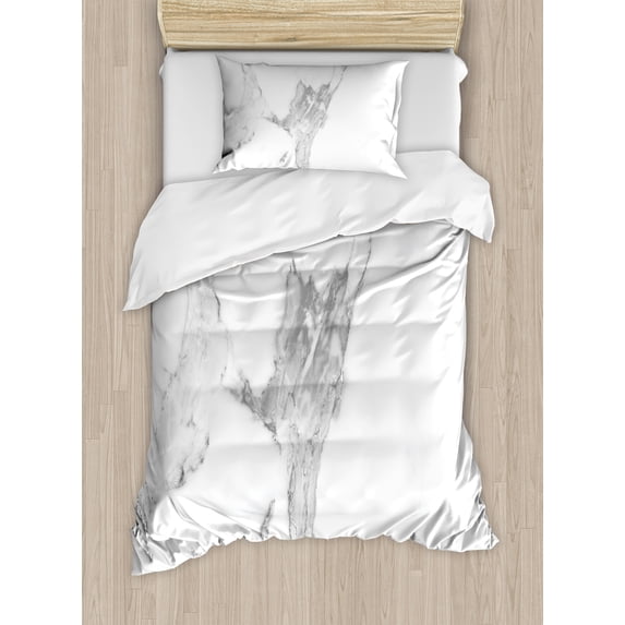 Marble Print Duvet Cover Set, Abstract Stained Pattern Natural Textured Architectural Background, Decorative 2 Piece Bedding Set with 1 Pillow Shams, Twin Size, Grey White Dust, by Ambesonne