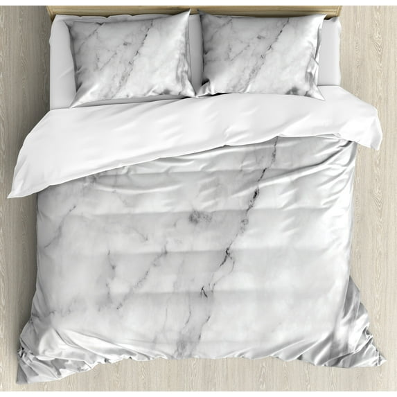 Marble Print Duvet Cover Set, Granite Surface Motif Sketch Nature Effect and Cracks Antique Style Image, Decorative 3 Piece Bedding Set with 2 Pillow Shams, Calking Size, Grey Dust White, by Ambesonne