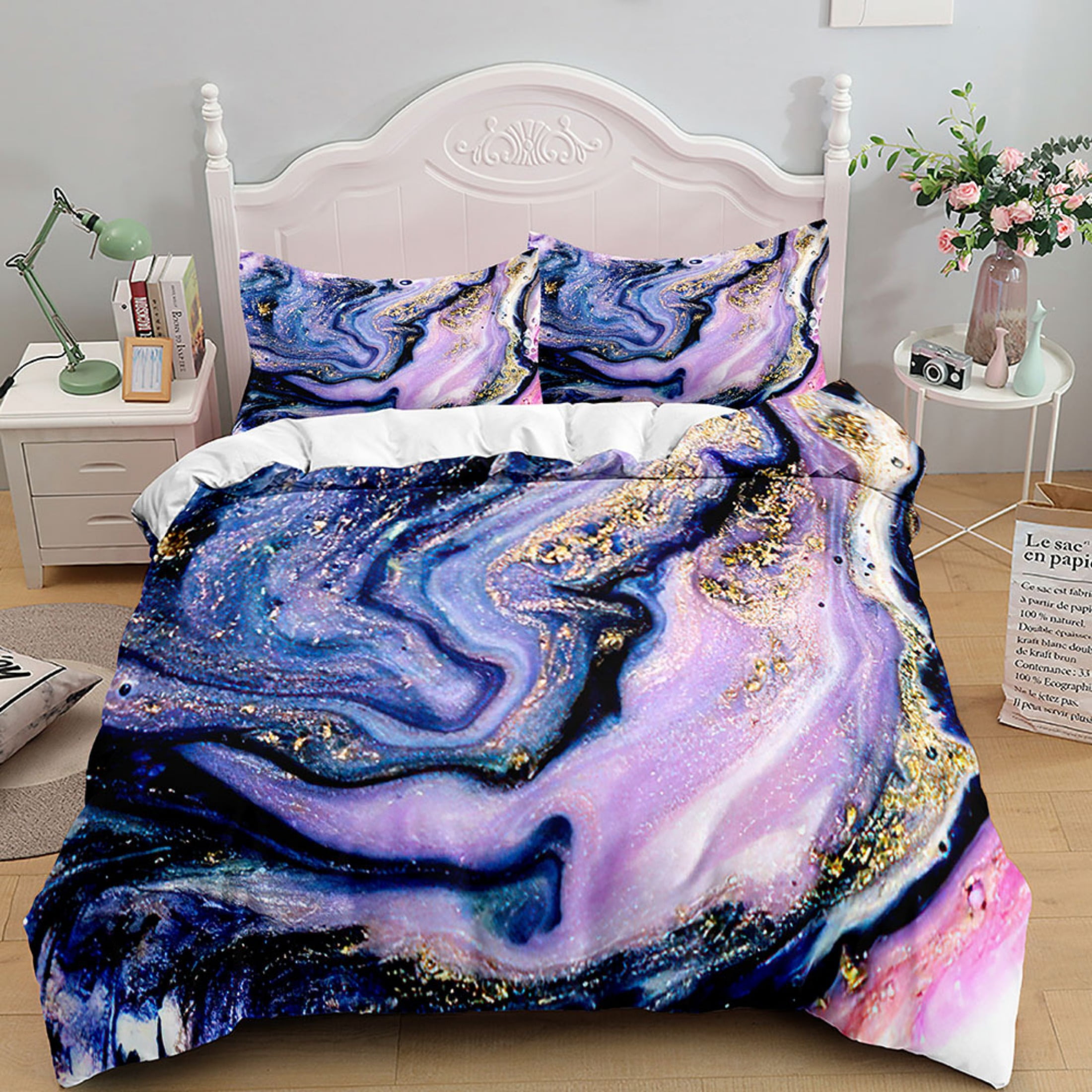 Marble Print Duvet Cover Set, Nature Granite Pattern Cloudy Spotted