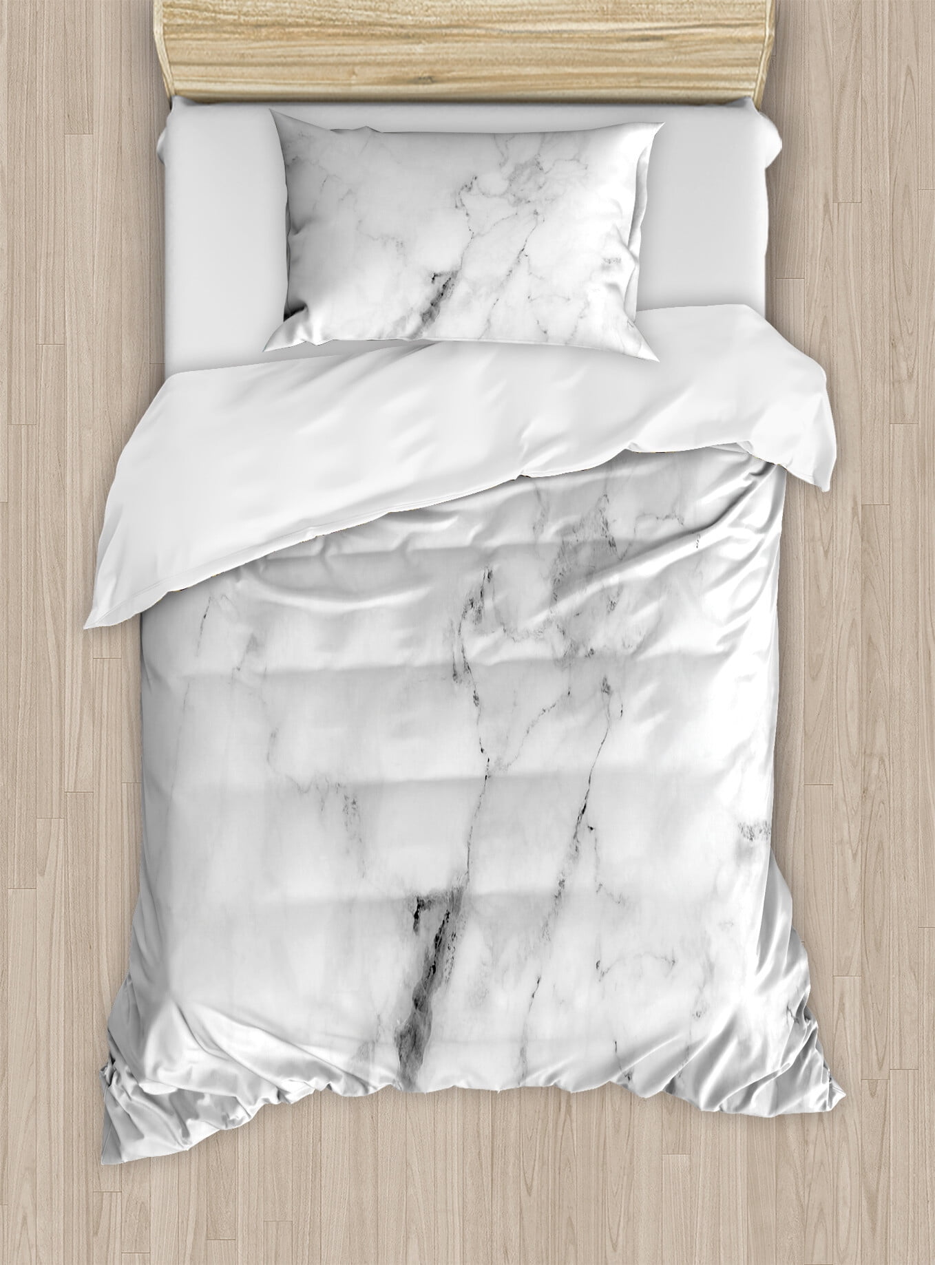 Twin Grey and White Marble Microfiber Duvet Cover Set