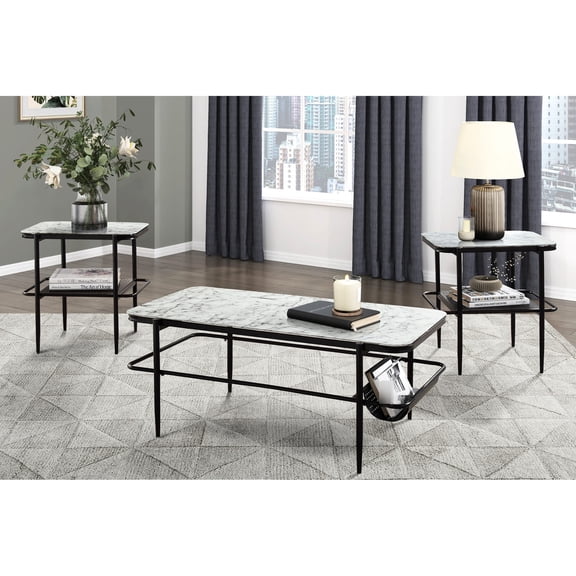 Marble Print End Tables/Enhance Interior Spaces/Feature Black Metal Frame