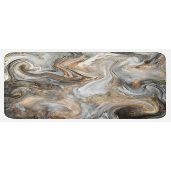 Marble Print Kitchen Mat, Retro Style Paintbrush Colors in Marbling Texture Watercolor Art, Plush Decorative Kitchen Mat with Non Slip Backing, 47" X 19", Sand Brown Pale Grey, by Ambesonne