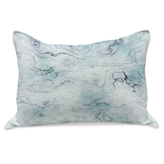 Marble Print Knitted Quilt Pillowcover, Soft Pastel Toned Abstract Wavy Pattern Ottoman Influences Image, Standard King Size Pillow Cover for Bedroom, 36" x 20", Pale Blue Grey Mint, by Ambesonne