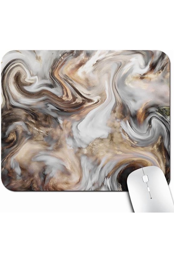 Marble Print Office/Gaming Mouse Pad 9.5"x7.9", Anti-Slip Mat for Desk, Retro Paintbrush Colors in Marbling Texture Watercolor Art (Gold White Grey)