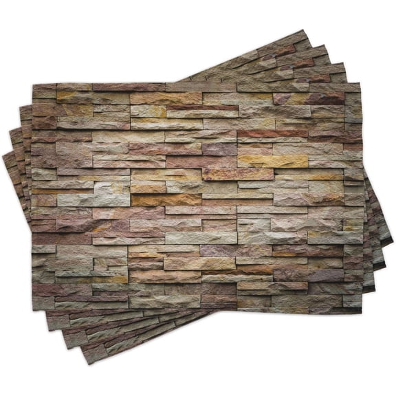 Marble Print Place Mats Set of 4, Urban Brick Slate Stone Wall Rocks Featured Facade Architecture Town Picture, Washable Fabric Placemats for Dining Table, Standard Size, Light Brown