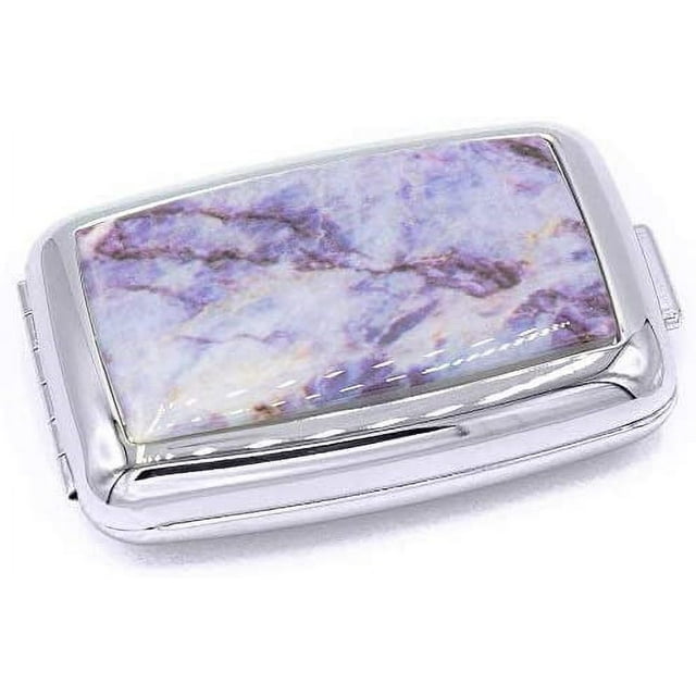 Marble Print Rectangular Curved Edges Pocket Purse Portable Travel Pill Box