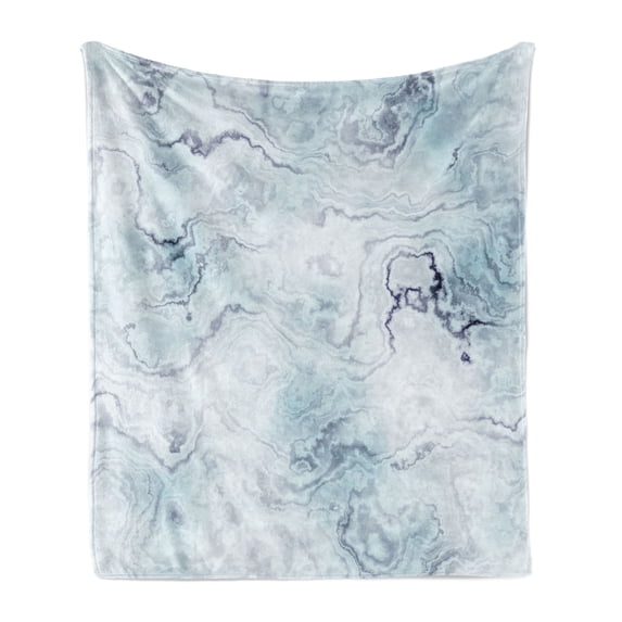 Marble Print Soft Flannel Fleece Blanket, Soft Pastel Toned Abstract Hazy Wavy Pattern Ottoman Influences Image, Cozy Plush for Indoor and Outdoor Use, 60" x 80", Pale Blue Grey Mint, by Ambesonne