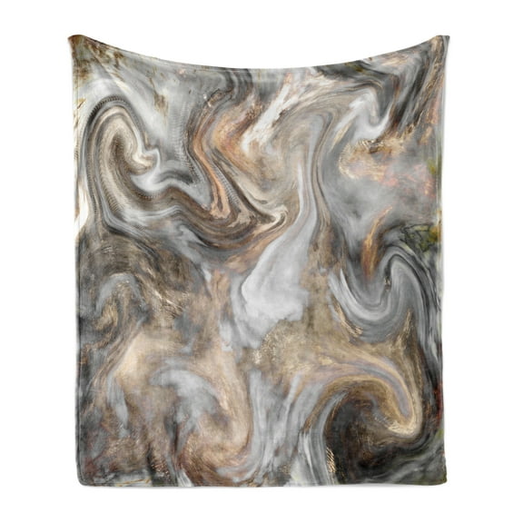 Marble Print Soft Flannel Fleece Blanket, Retro Style Paintbrush Colors in Marbling Texture Watercolor Artwork, Cozy Plush for Indoor and Outdoor Use, 50" x 70", Sand Brown Pale Grey, by Ambesonne