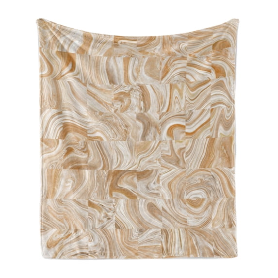 Marble Print Soft Flannel Fleece Blanket, Traditional Vintage Marble Stone Patterns with Irregular Dimensions Modern Art, Cozy Plush for Indoor and Outdoor Use, 70" x 90", Tan Cream, by Ambesonne