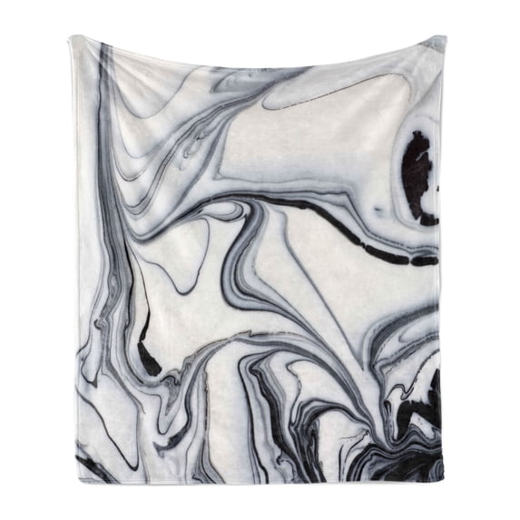 Marble Print Soft Flannel Fleece Blanket, Trippy Mix of Colors Unusual Forms Creative Paintbrush Style Image, Cozy Plush for Indoor and Outdoor Use, 50" x 60", Black Pale Grey Dust, by Ambesonne