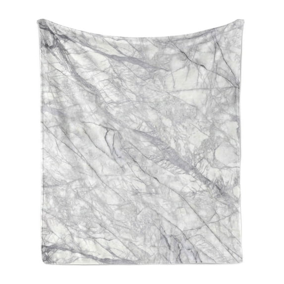 Marble Print Soft Flannel Fleece Throw Blanket, Granite Surface with Bunch of Fracture Lines and Branches Veins Design, Cozy Plush for Indoor and Outdoor Use, 50" x 70", Pale Grey White, by Ambesonne