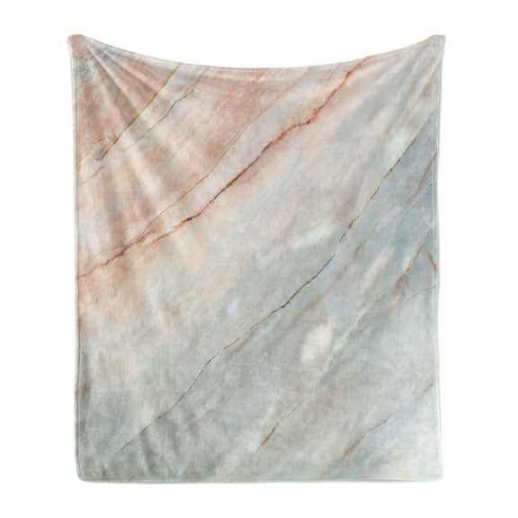 Marble Print Soft Flannel Fleece Throw Blanket, Onyx Stone Textured Natural Style Featured Scratches Illustration, Cozy Plush for Indoor and Outdoor Use, 70" x 90", Pale Grey Peach, by Ambesonne
