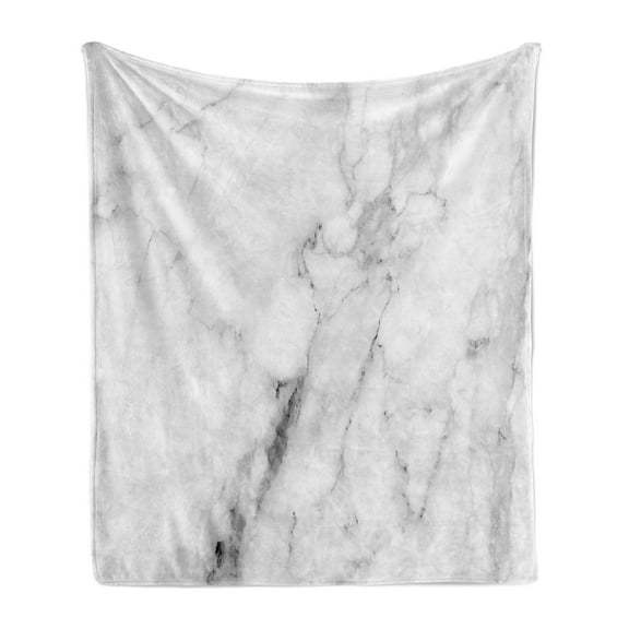 Marble Print Soft Flannel Fleece Throw Blanket, Stone Surface Pattern Cracked Lines and Hazy Stripes Display, Cozy Plush for Indoor and Outdoor Use, 60" x 80", Grey Dust White, by Ambesonne