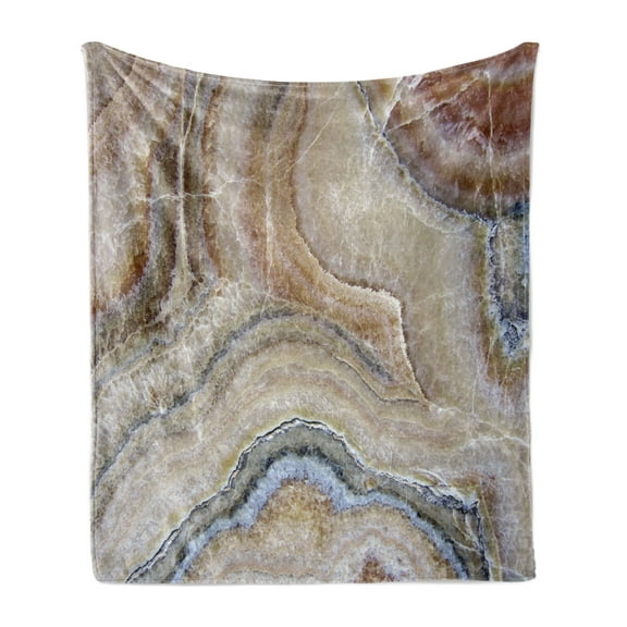 Marble Print Soft Flannel Fleece Throw Blanket, Surreal Onyx Stone Surface Pattern Pale Blue Details Picture, Cozy Plush for Indoor and Outdoor Use, 50" x 60", Cinnamon Beige Tan, by Ambesonne