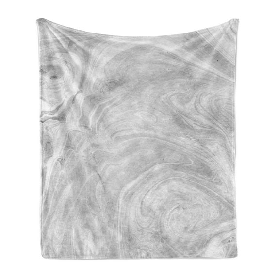 Marble Print Soft Flannel Fleece Throw Blanket, Traditional Monochromatic Japanese Style Paper Themed Natural Retro Approach, Cozy Plush for Indoor and Outdoor Use, 50" x 70", Pale Grey, by Ambesonne